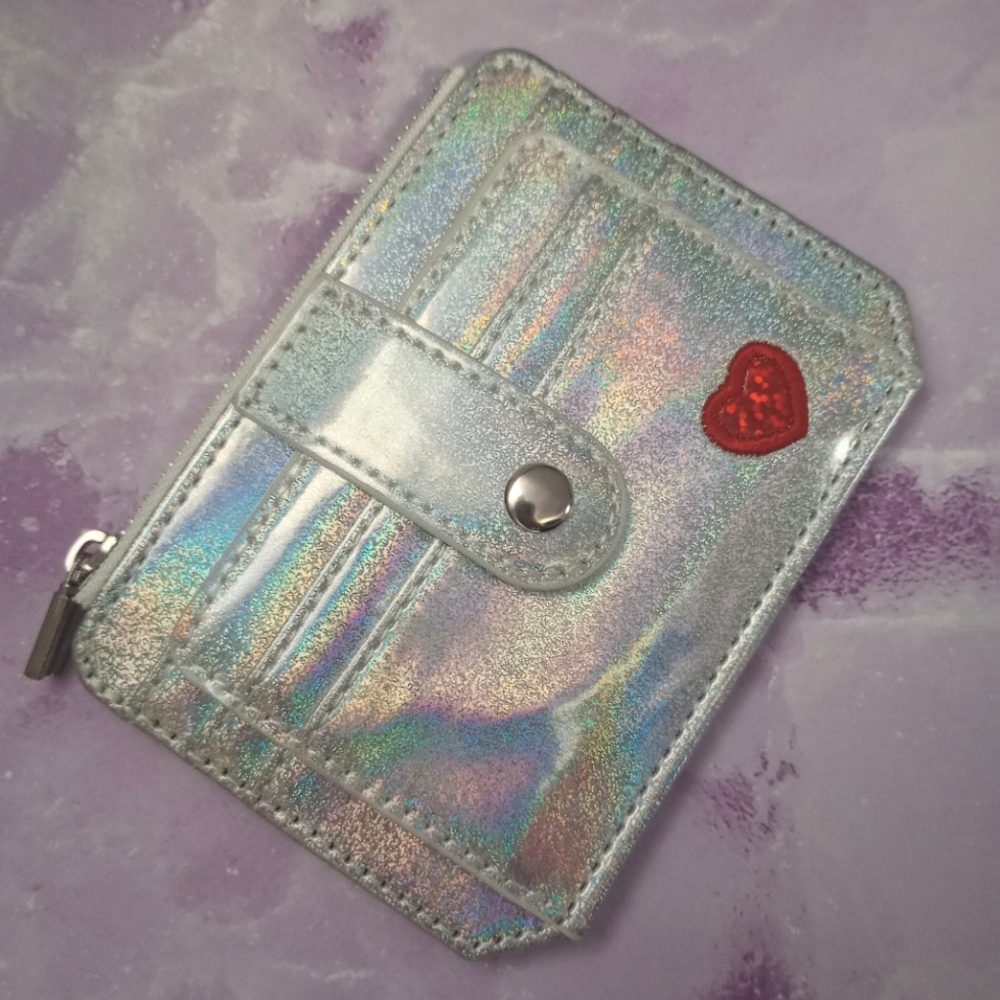 New! Iridescent Rainbow Red Heart Fashion Zip Wallet Card Holder